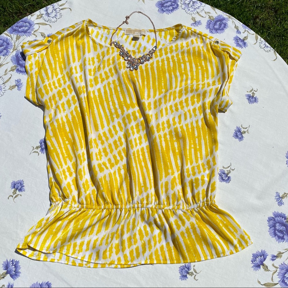 Size large Michael Kors women’s yellow and white silk top